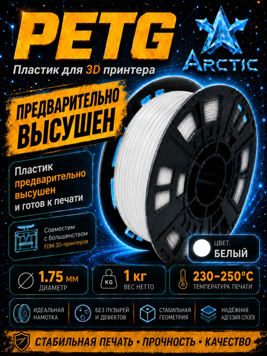 PETG-пластик 1,75 мм, 1 кг, белый