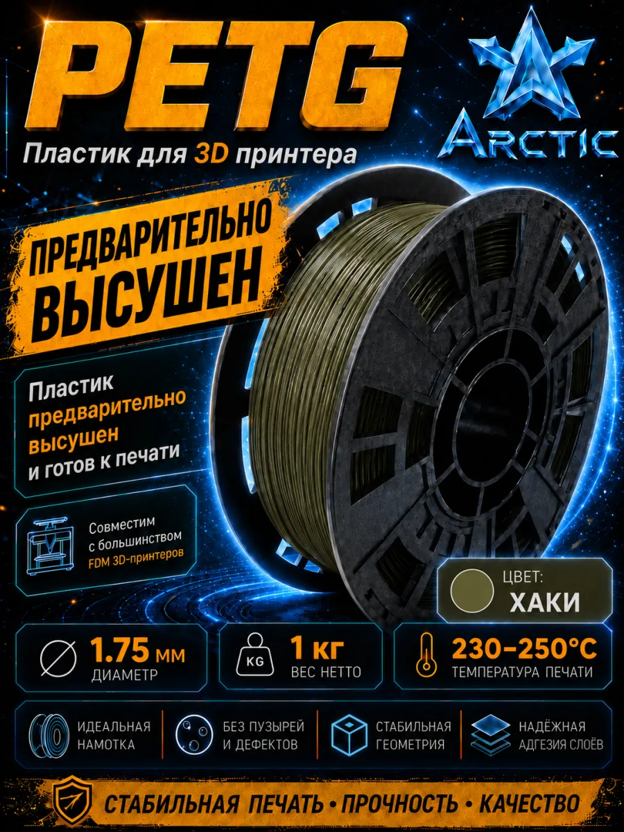 PETG-пластик 1,75 мм, 1 кг, зелёный хаки